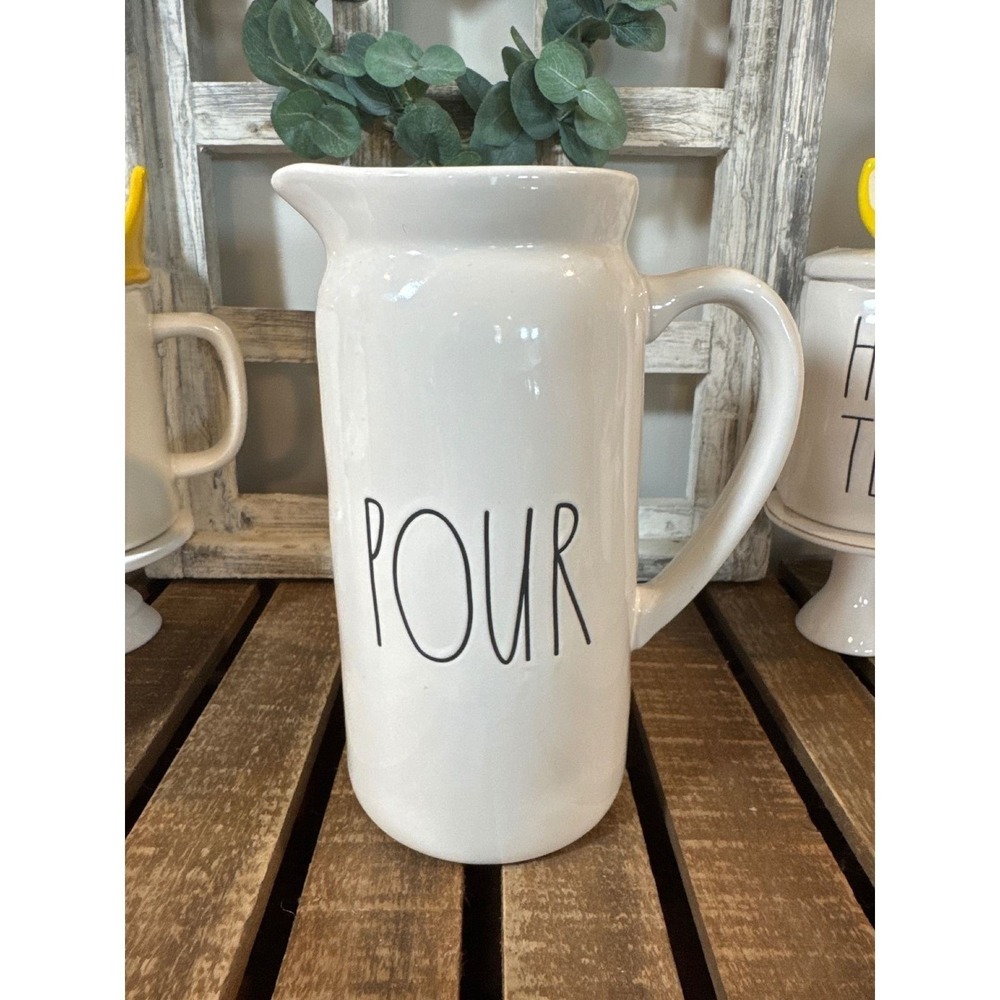 Rae Dunn Artisan Collection POUR Pitcher White Farmhouse Kitchen Decor 9" Tall